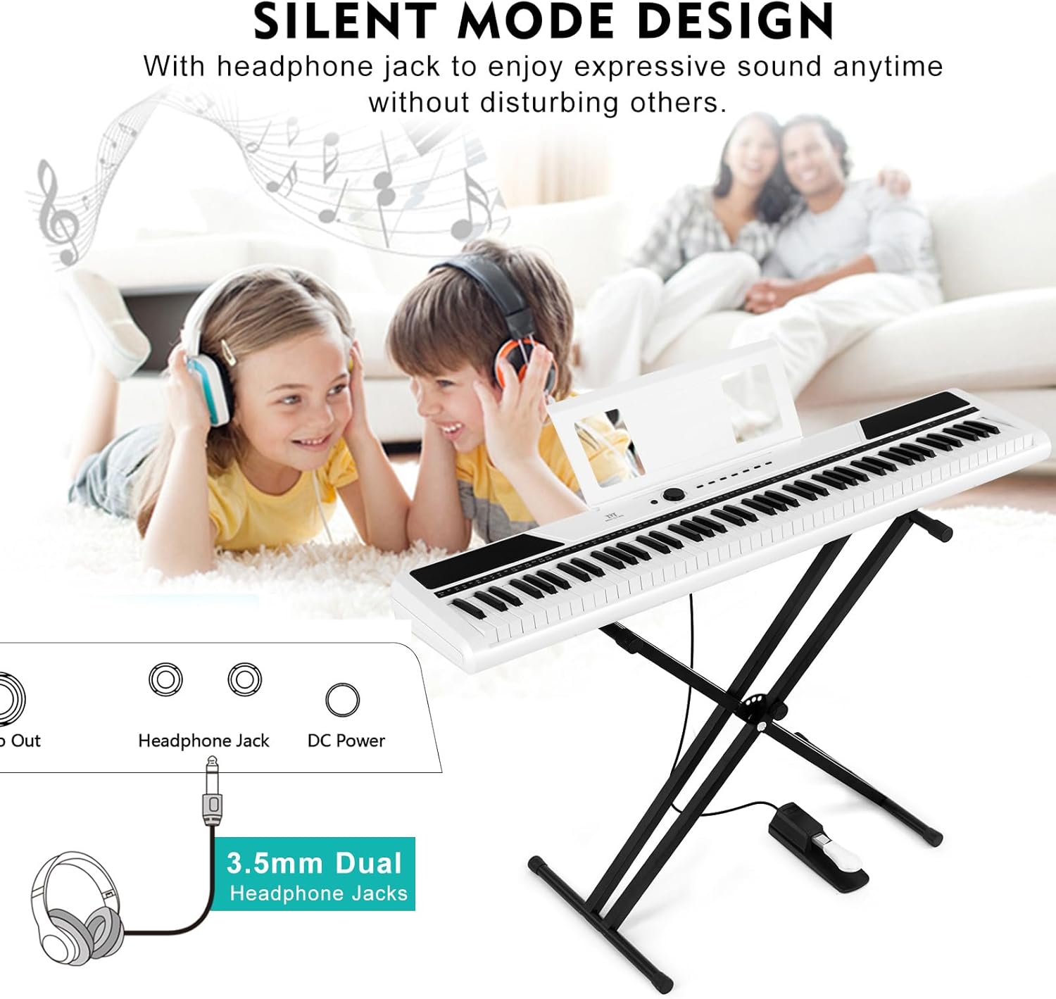 MUSTAR Digital Piano 88 Key Weighted with Stand, 88 Key Semi Weighted Keyboard Piano MEP-1400, Electric Piano Keyboard 88 Keys for Beginners, 2x25W Stereo Speakers, Case, Sustain Pedal, ABS, White