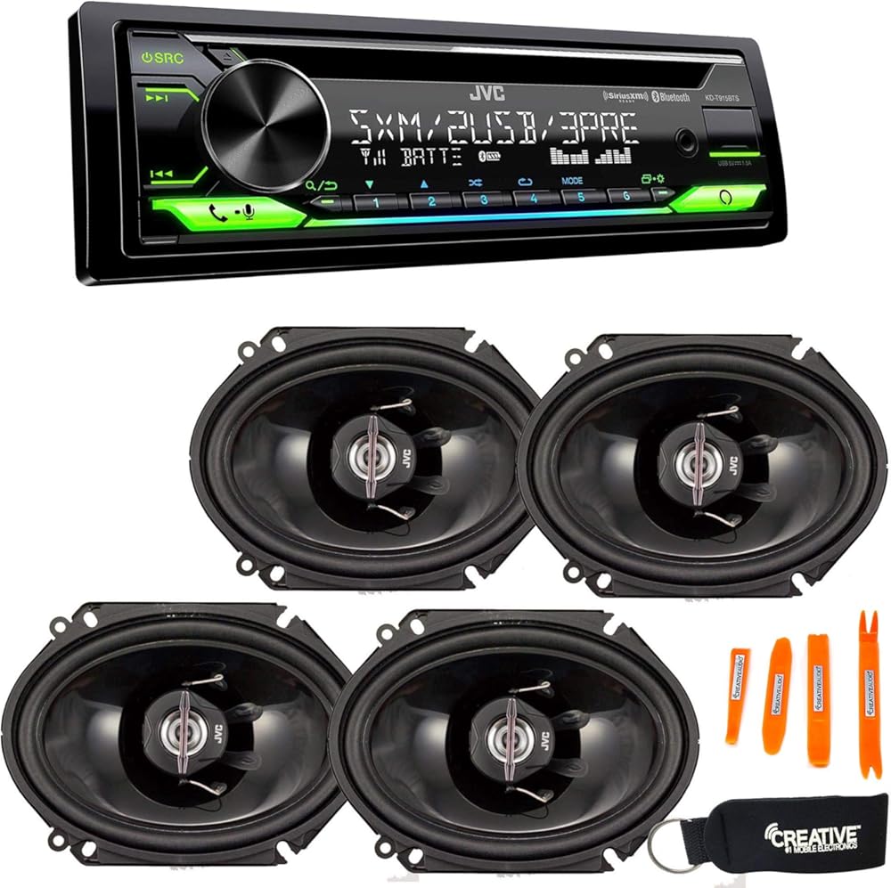 JVC KD-T915BTS - CD, Bluetooth, Dual USB, AUX, Amazon Alexa, SirusXM Ready + Two Pairs of JVC 6x8 Speakers