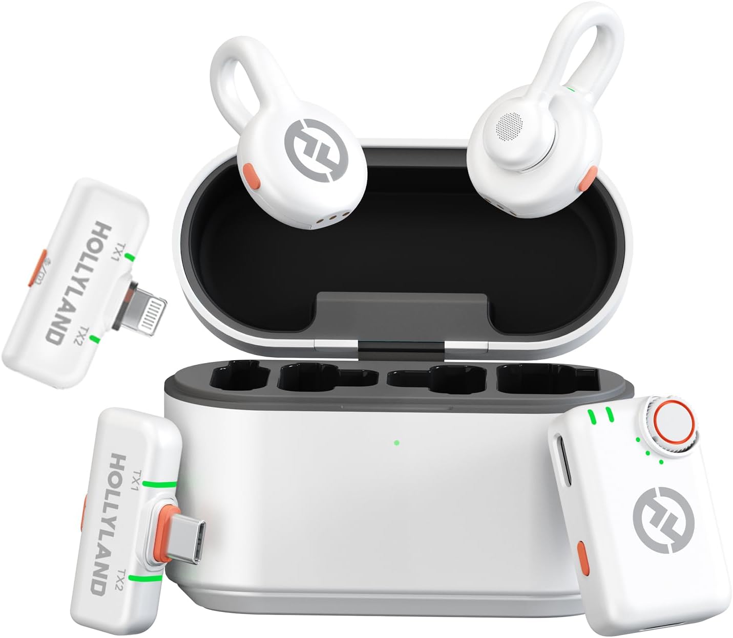 Hollyland Lark M2S Ultimate Combo (Camera RX+Lightning RX+Type-C RX) Wireless Lavalier Microphone for iPhone/Camera/Android/PC, Compact Mic, Titanium Clip, Noise Cancelling, Vlog (Glacier White)