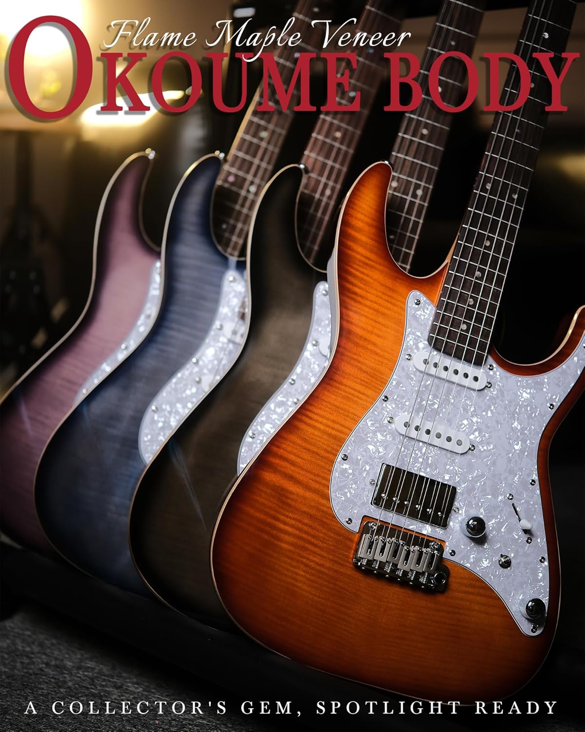 AKLOT Solid Body Electric Guitar - Flame Maple Top, HSS Alnico V Pickups with Coil-Split, Roasted Maple Neck, Locking Tuners, Veltrix Series, Inferno Burst