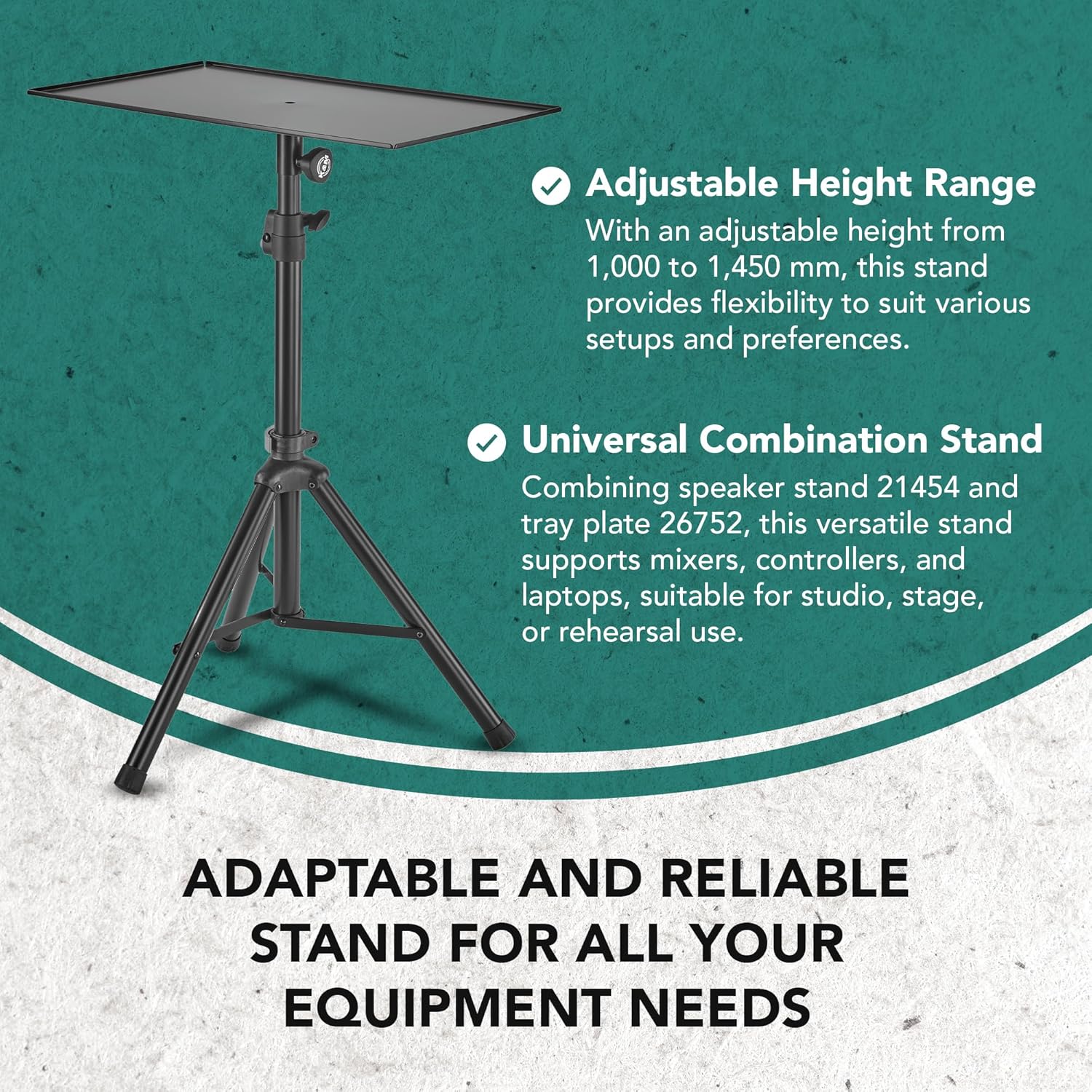 K&M Konig & Meyer Universal Stand for Studio, Stage or Rehearsal - Lightweight Portable Made of Aluminum and Steel - DJ Stand for Mixers, Controllers and Laptops - 7.6kg