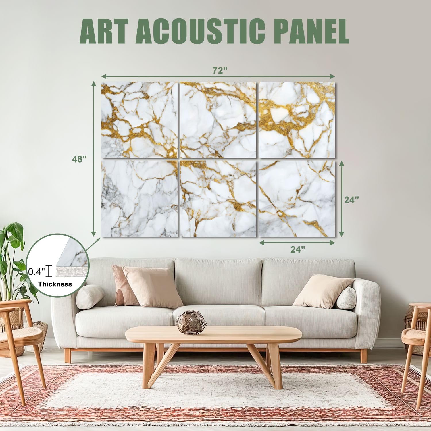6 Pack Art Acoustic Panels Sound Absorbing Golden Gold Veins White Marble Organic Patterns Fluid Shapes High Decorative Soundproof Wall Panels Self Adhesive for Recording Studios Office 72