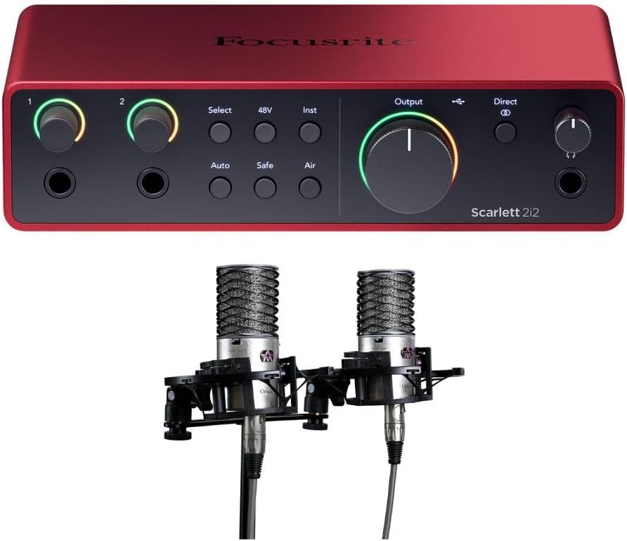 Focusrite Scarlett 2i2 Studio Audio Interface + Aston Origin Stereo Pair Microphones Bundle – USB Recording Kit for Home Studio, Podcasting & Vocal Recording