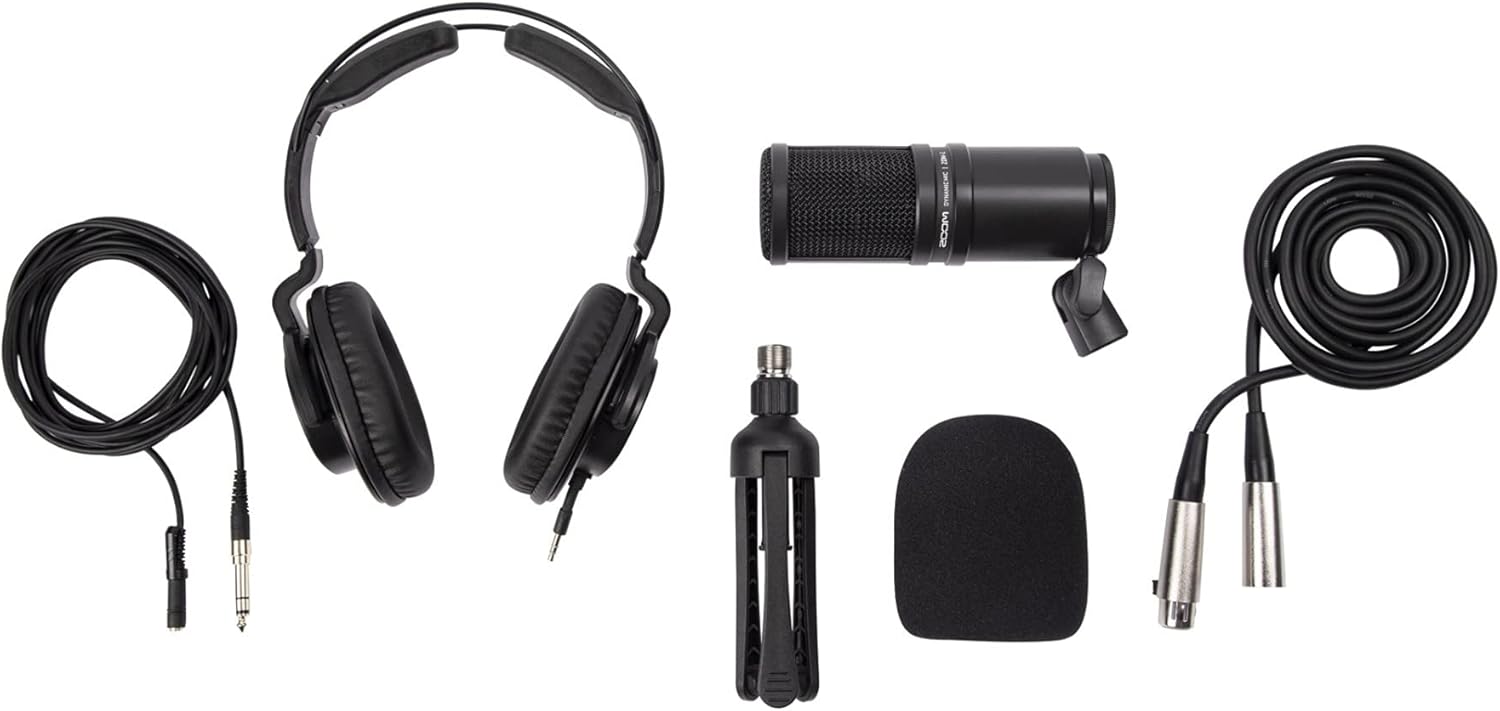 Zoom PodTrak P4 Recorder Bundle with Podcast Microphone Pack Accessory (2-Pack) and Microphone Suspension Heavy Boom Scissor Arm (2-Pack) (5 Items)