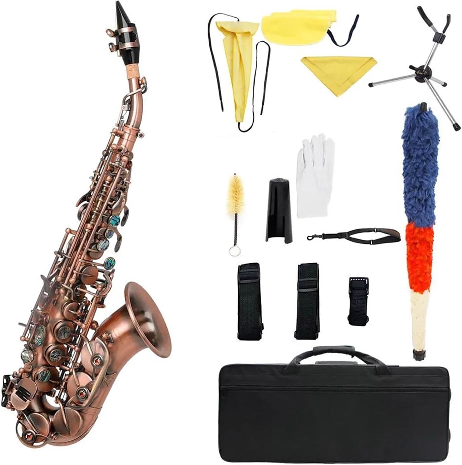 Beginner saxophone Antique Soprano Saxophone Bb Key Woodwind Instrument With Case Sax Stand Reed