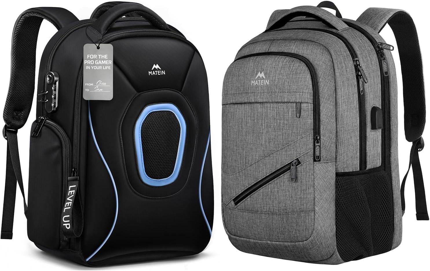 MATEIN Travel Laptop Backpack, 17 Inch Work TSA Approved Carry on Bag, Protective Gaming Backpack for Men 17 Inch, Gaming Laptop Bag Set 2pcs