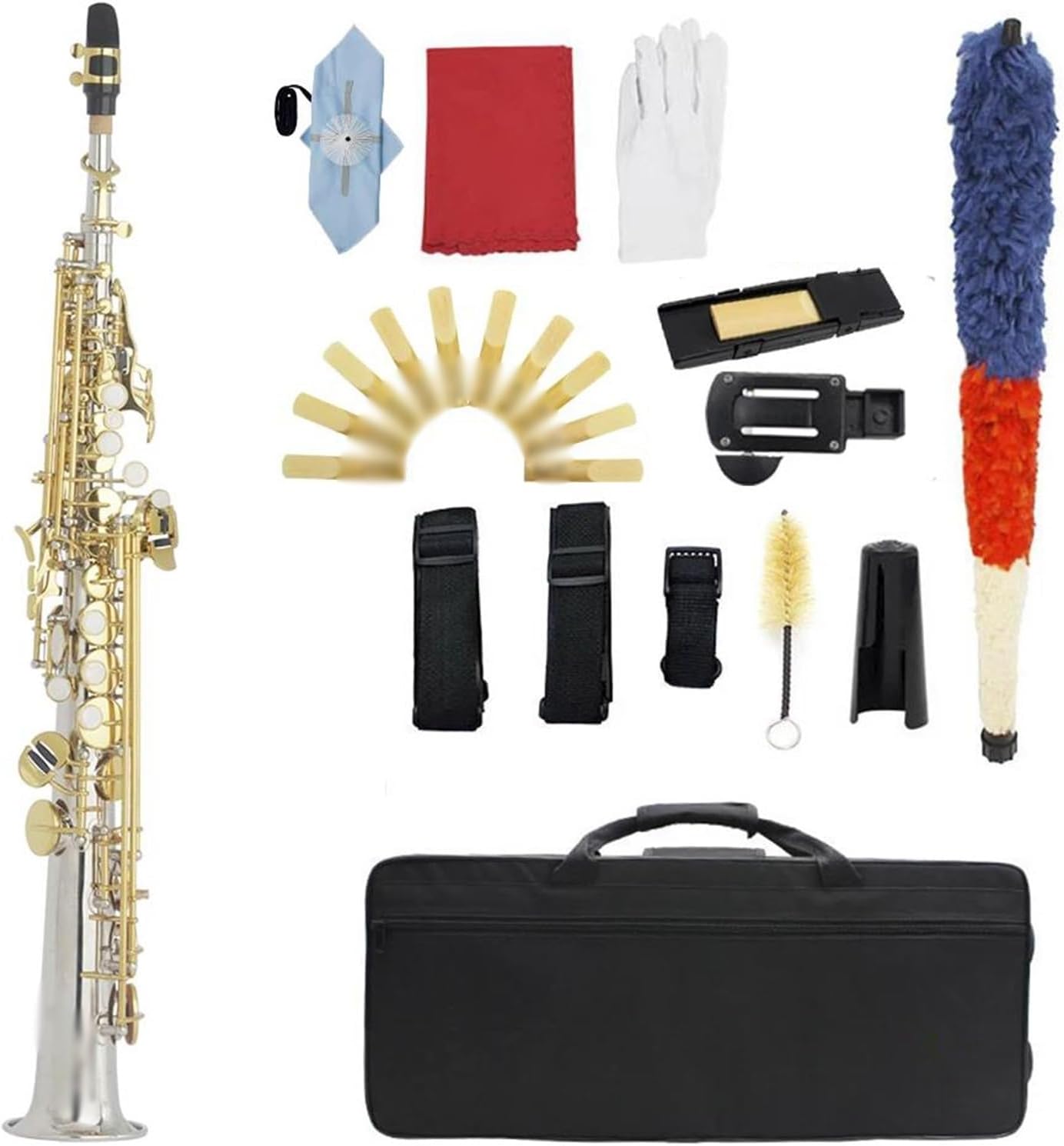 Beginner saxophone Straight Bb Soprano Saxophone Brass Silver Plated B Flat Sax Woodwind Instrument With Case