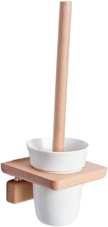 Toilet Brush Wall Mounted Wooden Toilet Brush Holder Set with Plastic Round Brush Head Toilet Brush for Lavatory Floor Toilet Brush Deep Cleaning