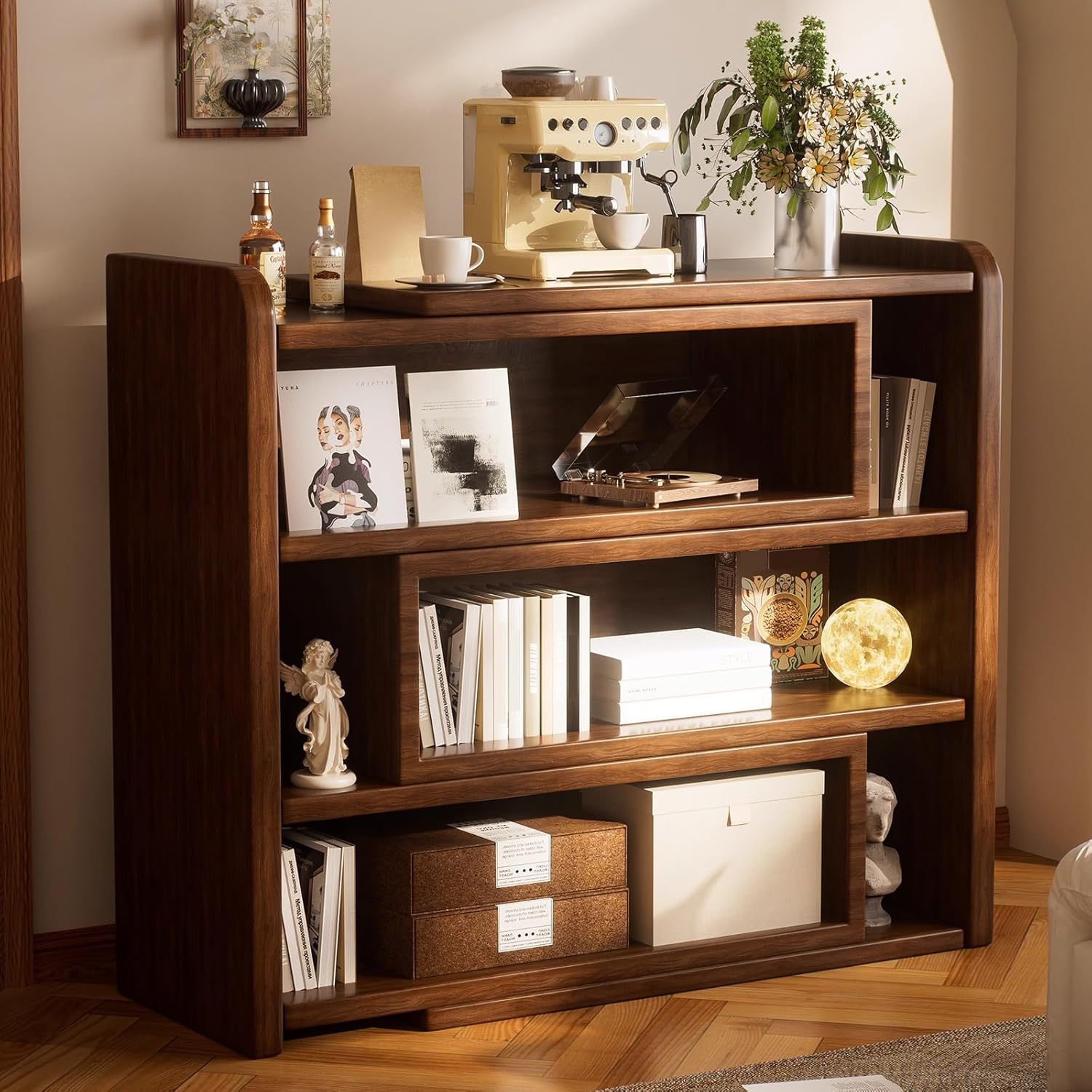 Expandable Convertible Bookcase with Adjustable Width, Storage Organizer Bookshelf Decorative Display Shelf for Office Bedroom Living Room(60-114cm/23.6-44.9in)