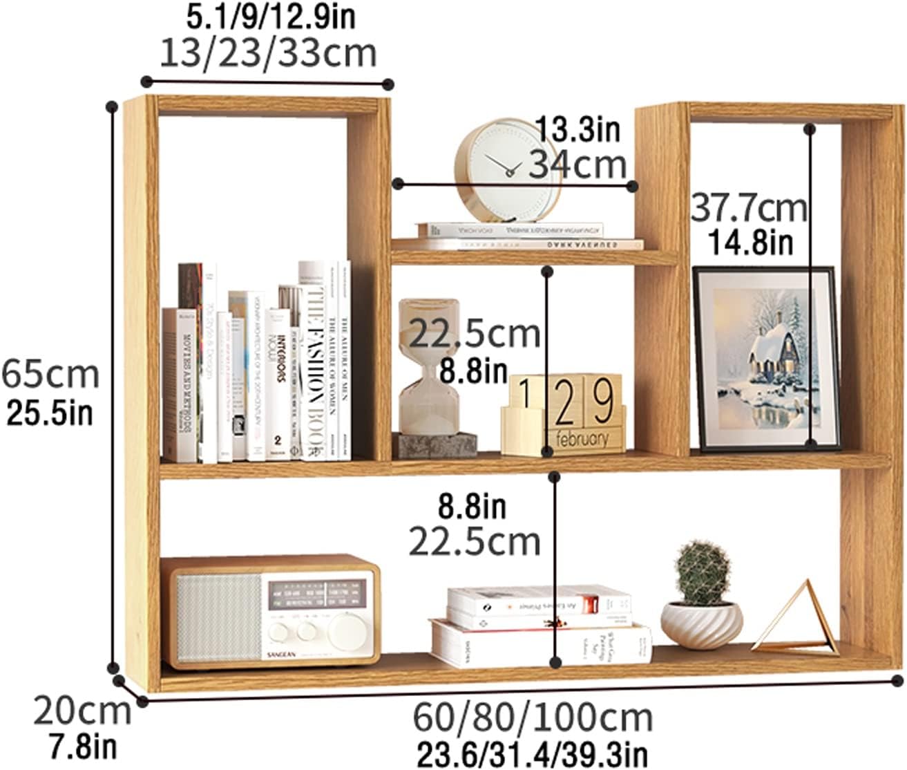 Bookshelf Wooden Wall Hanging Bookshelf Partition Wall Storage Cabinet Open Wall Mount Bookcase for Living Room, Office, and Bedroom Bookcase (Color : A, Size : 100cm)