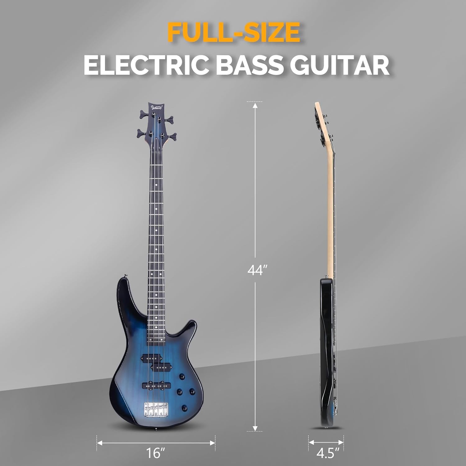 GLARRY 4 String Electric Bass Guitar Beginner Kit, GIB Series Full Size Solid Body Bass Guitar with 20W AMP, Gig Bag Backpack and Accessories (Dark Blue)