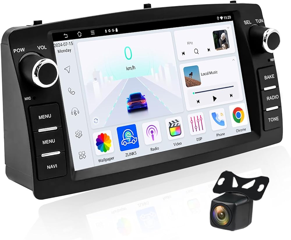 4+64G Car Stereo for Toyota Corolla E120 2000-2006 with Carplay Android Auto, 7 Inch QLED Touch Screen Android Radio with Backup Camera, Bluetooth, GPS, FM Radio, WiFi, Mirror Link