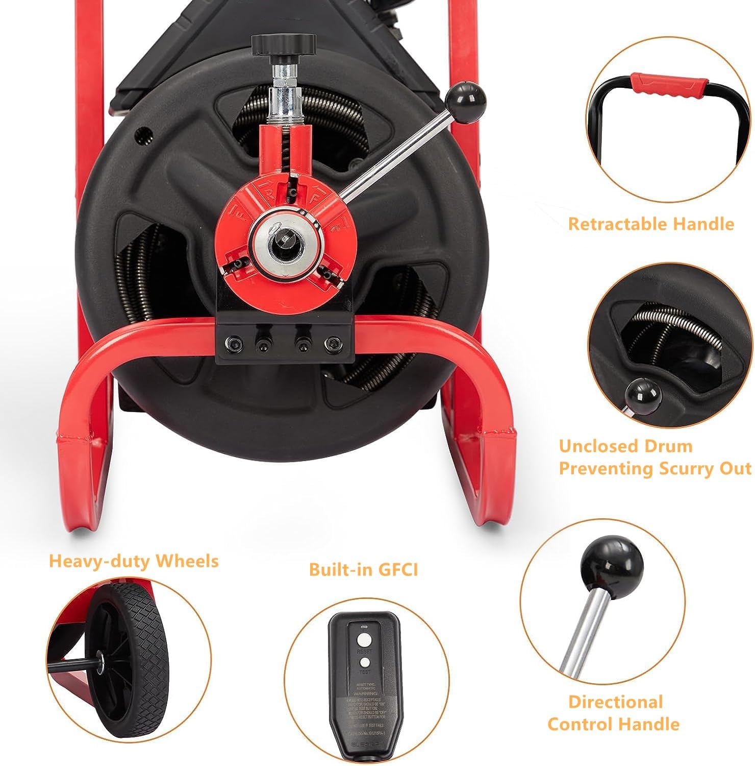 Drain Cleaner Machine - 100Ft x 3/8 Inch, Auto-feed Electric Drain Auger for Plumbing with 6 Cutters, Glove, Commercial sewer snake Drill Drain Auger Cleaner for 2‘’- 4‘’(50-100mm) Pipes