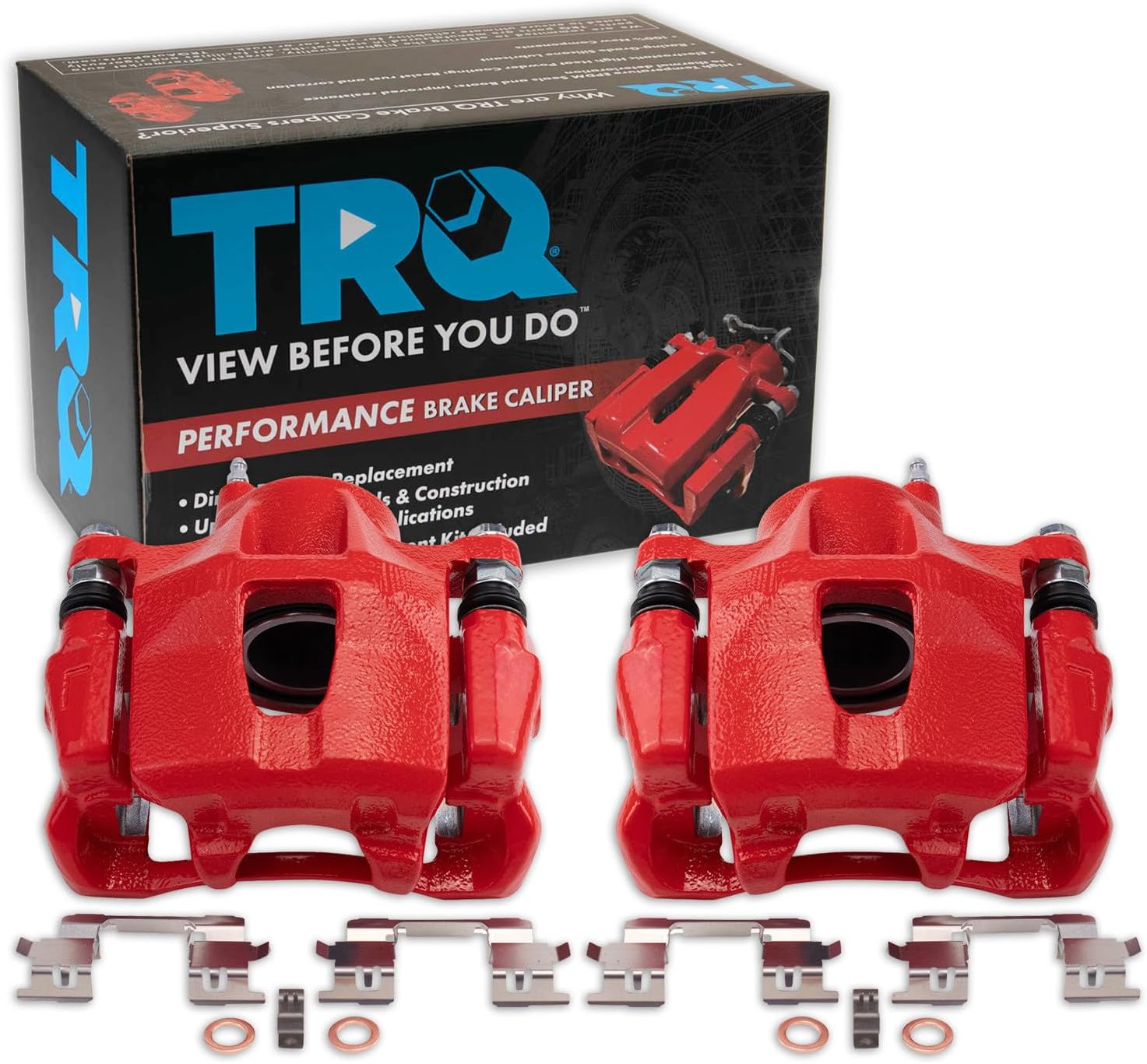 TRQ Front Brake Caliper Set Painted Red Brackets Compatible with 2005-2010 Scion tC 2000-2005 Toyota Celica