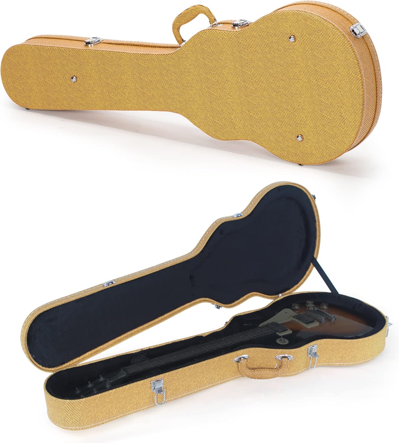 Ktaxon Electric Guitar Hard Case, Wooden Hard-Shell Protective Carrying Case for KLP-Style Electric Guitar with Lock Latch Padding, Yellow