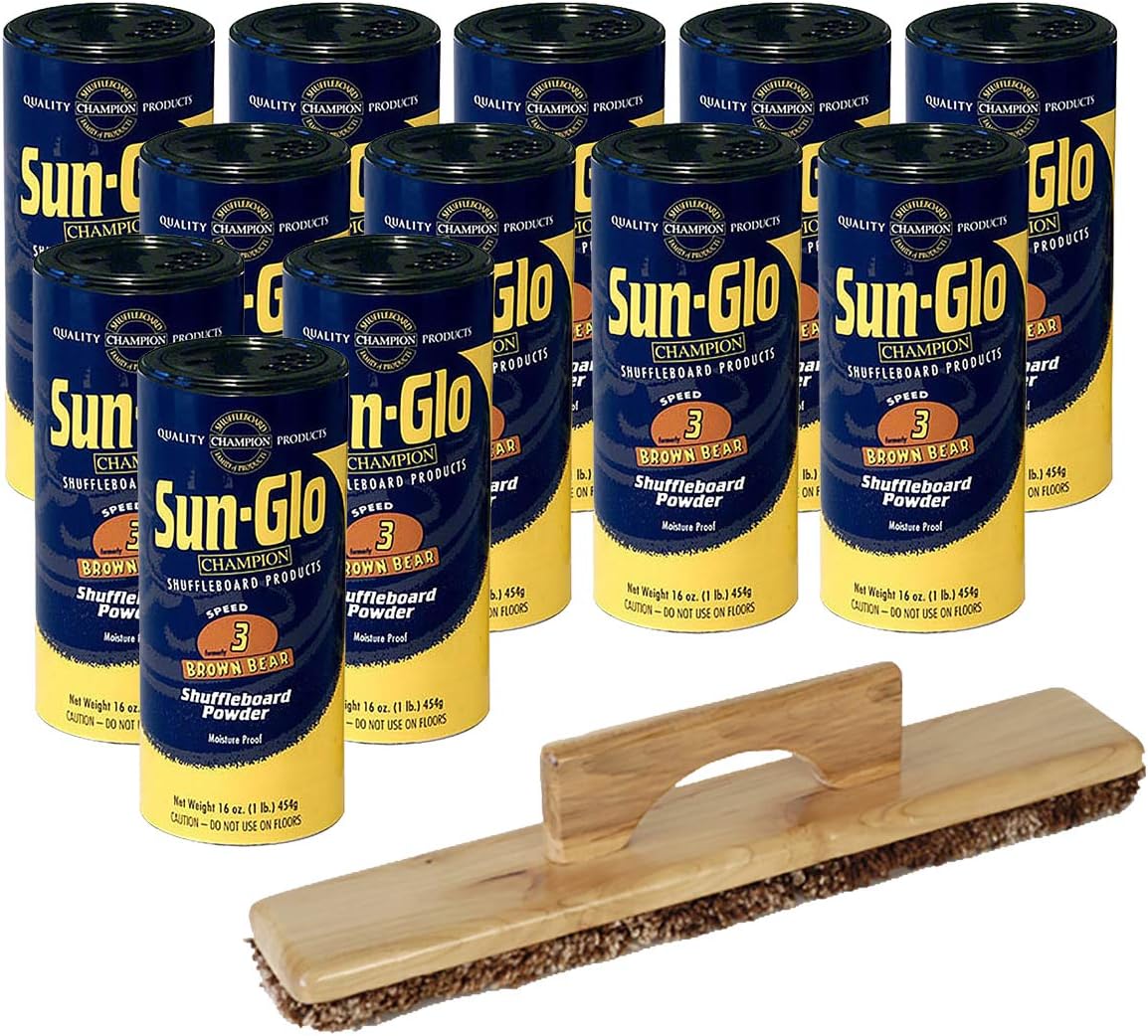 Sun-Glo 12 Cans #3 Brown Bear Wax w/ 1 Shuffleboard Sweep