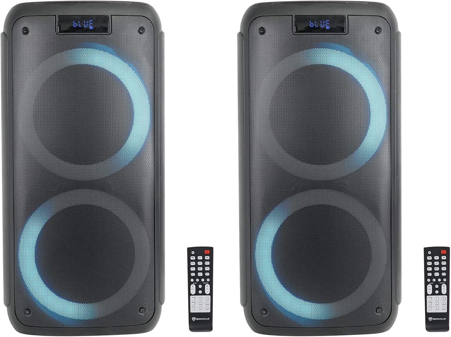 Rockville Rock Party 8 Dual 8-in Battery Powered Portable Bluetooth Speaker, Built-in LED Lights, USB, SD, Mic Input, TWS Wireless Linking, for Home, Outdoor, and Party Use, 2 Piece