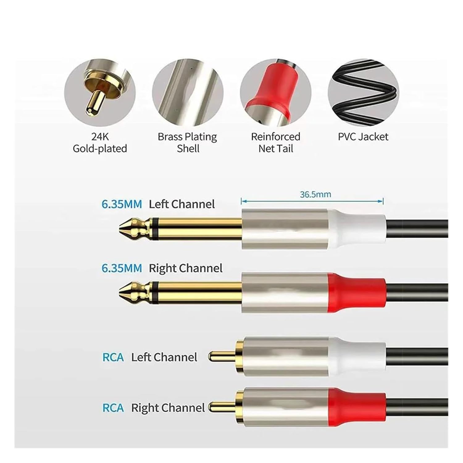 Guitar Audio Cable 6.35mm to Cable Dual 1/4 Male to Dual Male Stereo Cable for Guitar Receiver Speaker Amplifier Home Theater(Pack of 3,10m)