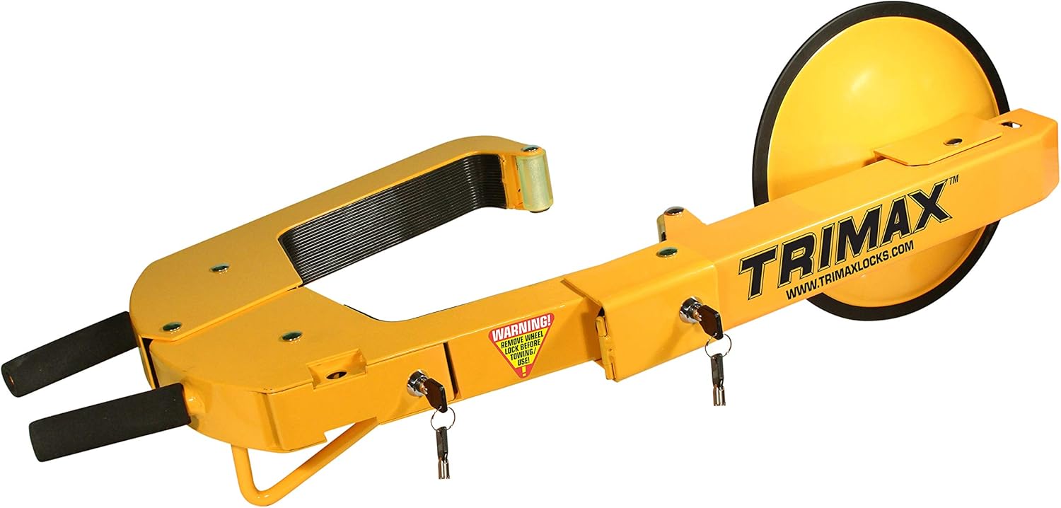 Trimax TWL400 Larger Ultra-Max Adjutable Wheel Lock with Disc Cover Free Pad Lock, Yellow