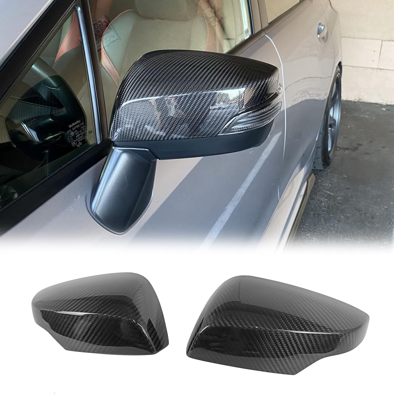 FREEMOTOR802 Compatible With 2015-2021 Subaru WRX & WRX STI Mirror Cover Caps, Real Carbon Fiber Unpainted Add-on Mirror Case Cap Side Rearview Mirror Protector Outside Shell Car Exterior Trim 2PCS