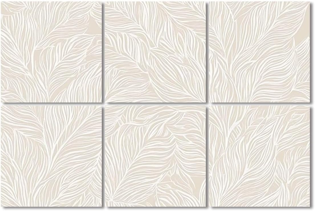 6 Pack Art Acoustic Panels Sound Absorbing Boho Floral Beige Yellow Modern Leaves Curved Lines Organic Forms Decorative Soundproof Wall Panels Self Adhesive for Recording Studios Office 72