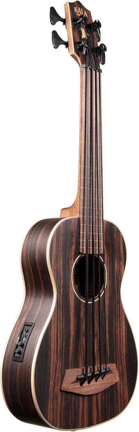 Kala UBASS-EBY-FL Striped Ebony Fretless U-Bass Acoustic-Electric Ukulele Bass Natural