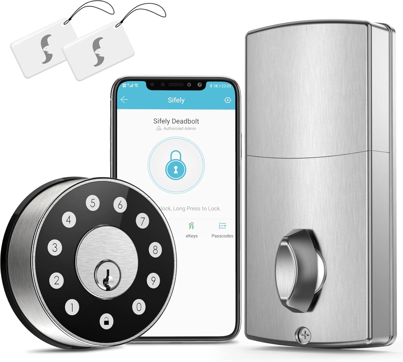 Keyless Deadbolt Smart Door Lock: Sifely Digital Keyless Entry Door Lock for Front Door, Code & Fob Access, App Control, Auto Lock, Easy to Install (Silver)