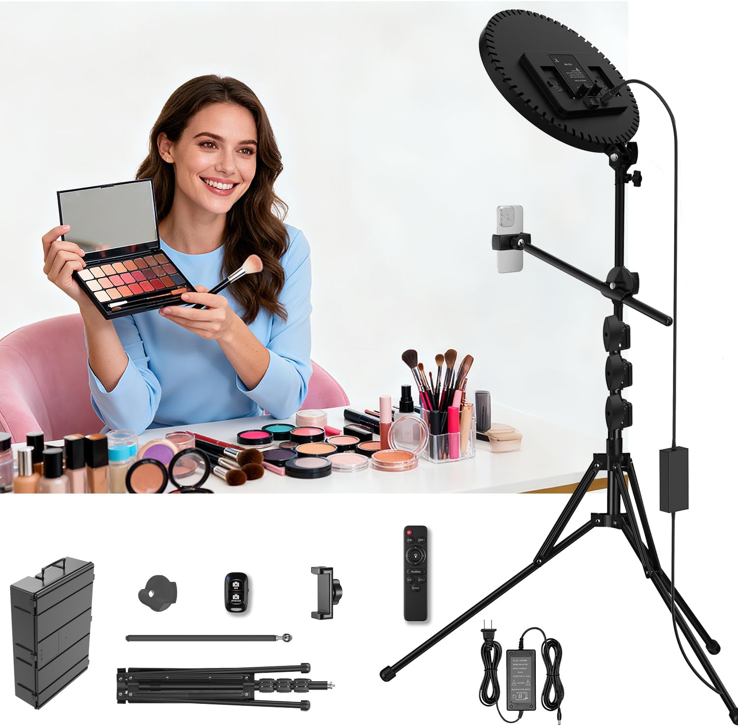 Large Barber Light with72 inch Stand, 55W 6500K Full-Screen Selfie Light Ring with Tripod 360 Phone Holder,Remote Controller,Box Black, (black-011,13)