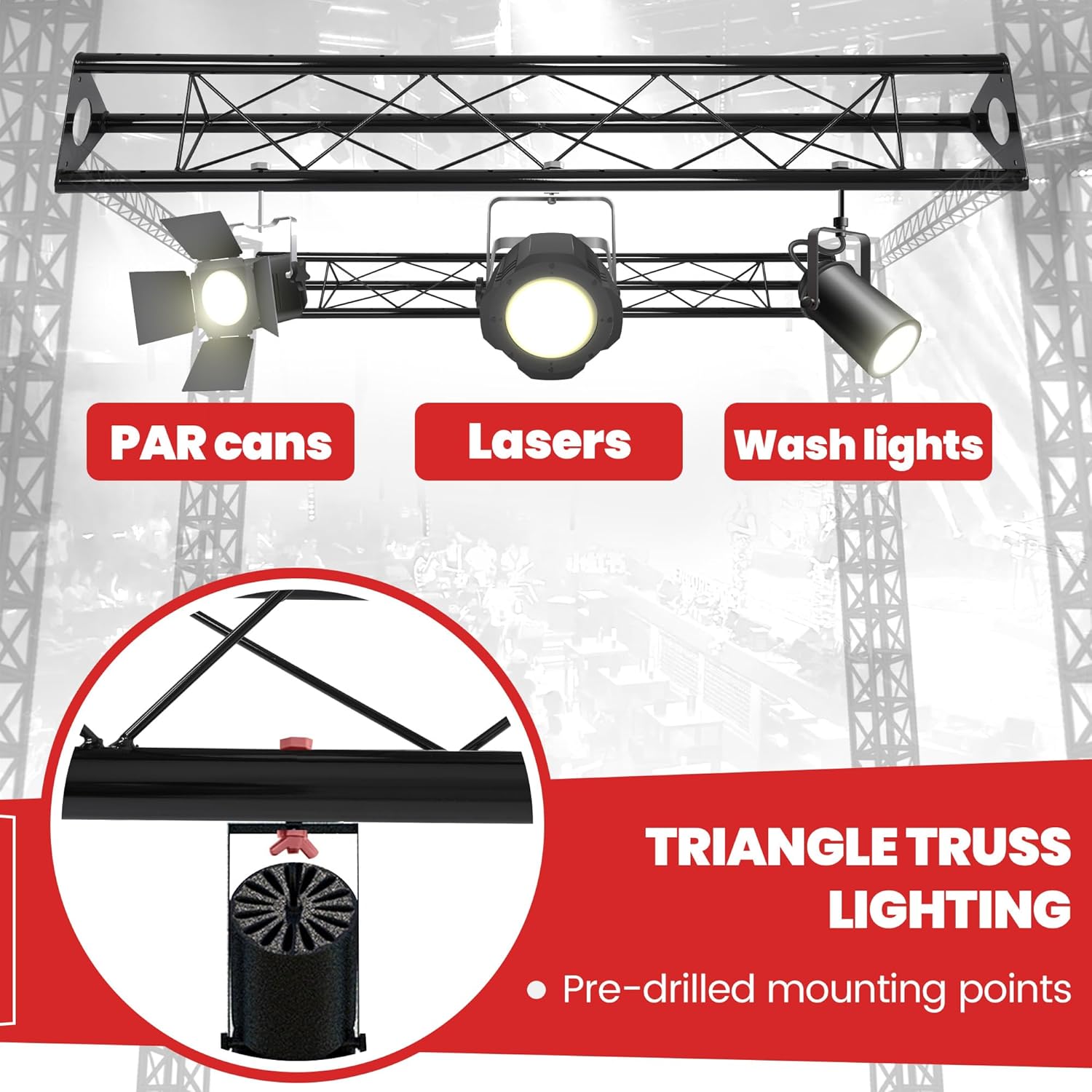 KUAFU 3 x 5ft Triangle Truss for DJ Booth Lighting System Stand and Live Stream, Mobile Steel Triangle Bolted Truss, Black