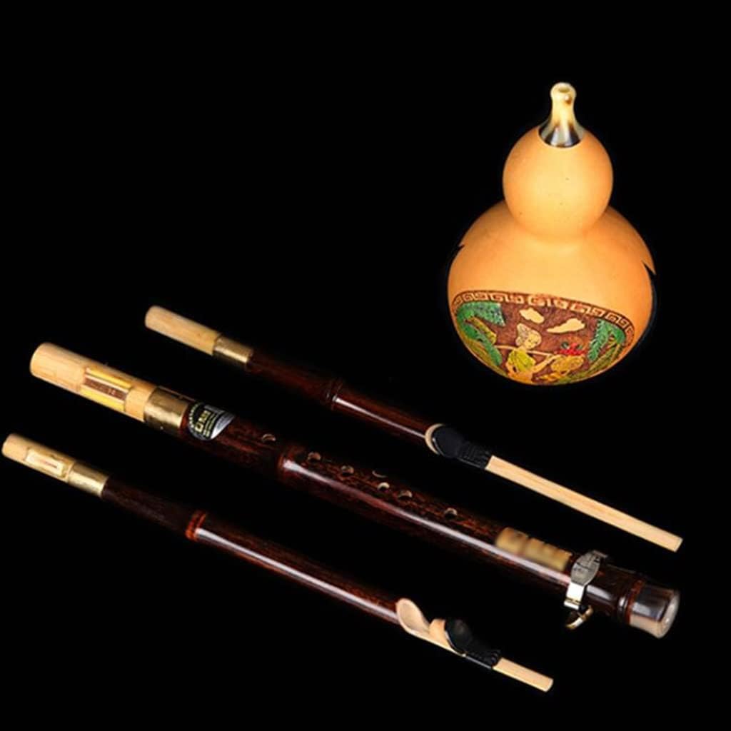 Flutes Musical Instruments Cucurbit Hulusi for Beginners Talent Training Musical Instrument Chinese Traditional Instrument with Chinese Knot and Box (Color : Brown, Size : D-Key)