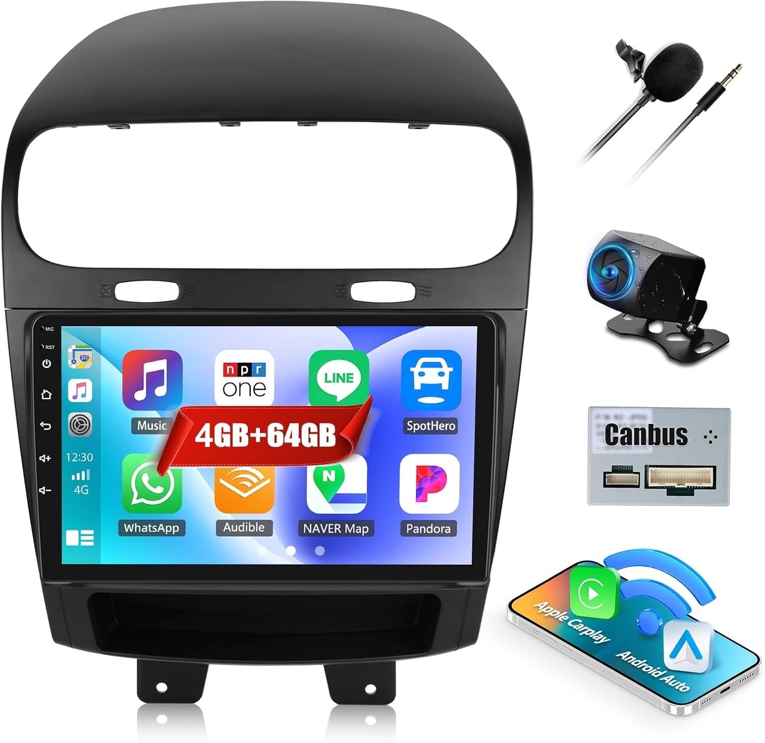 4G+64G Car Stereo for Dodge Journey 2012-2020 with Wireless CarPlay Andriod Auto Bluetooth 5.0 GPS Navigation, Android 15 Head Unit 9