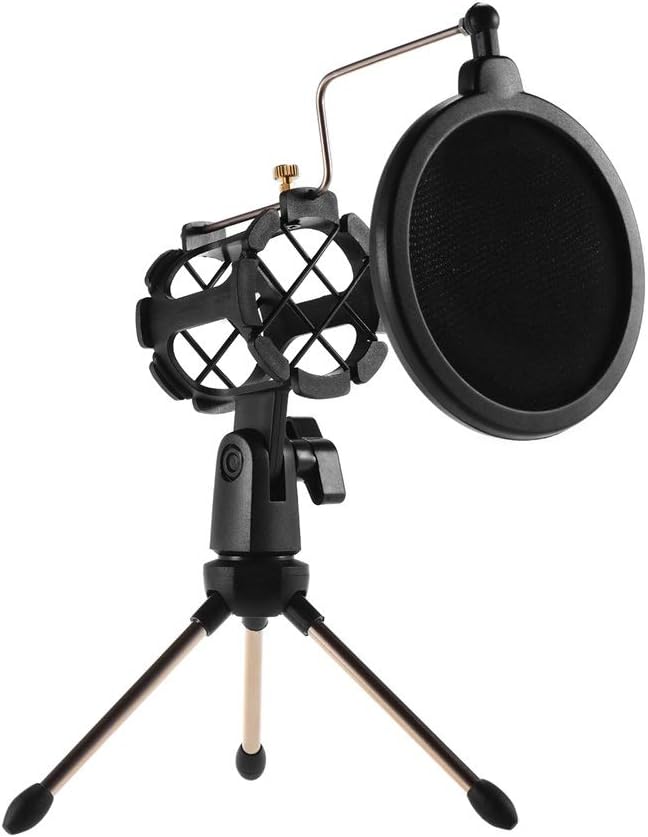 Mini Desktop Microphone Stand + Shock Mount Mic Holder + Pop Filter Kit for Studio Recording Online Chatting Singing Meeting