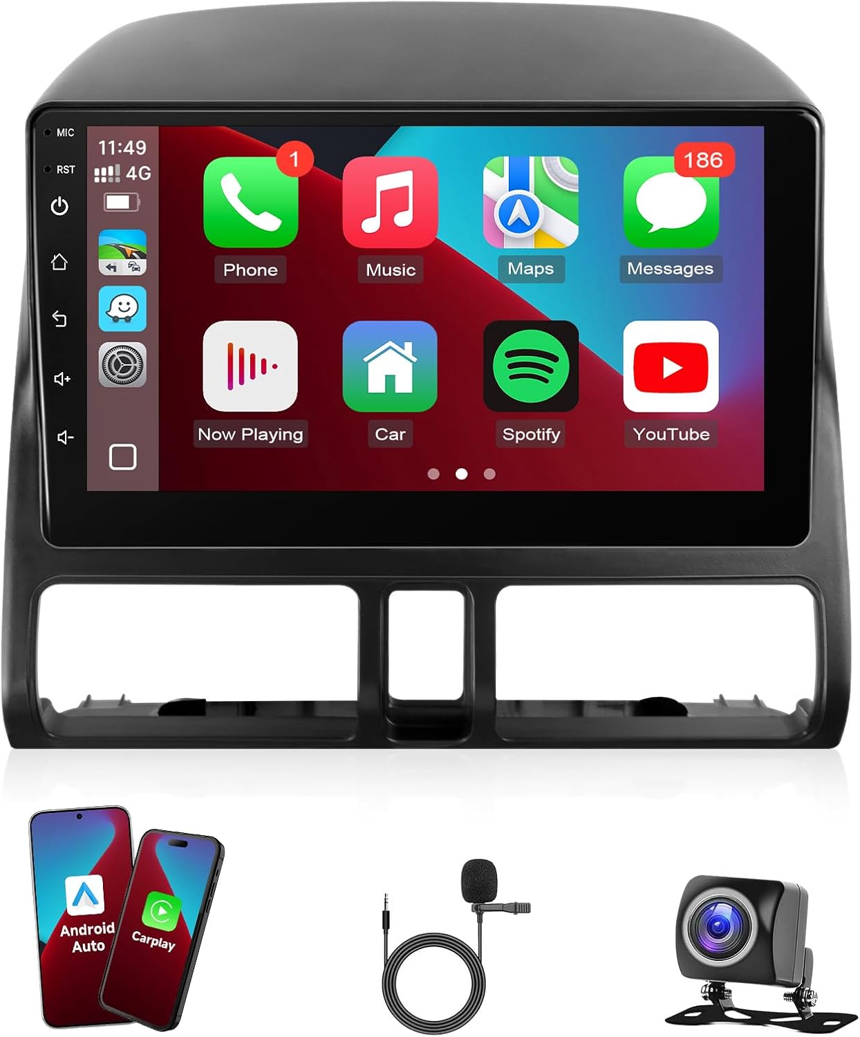 Leadfan Car Stereo for Honda CRV 2002 2003 2004 2005 2006 with Carplay Android Auto 9 Inch IPS Screen GPS Navigation Bluetooth Backup Camera SWC Mirrorlink