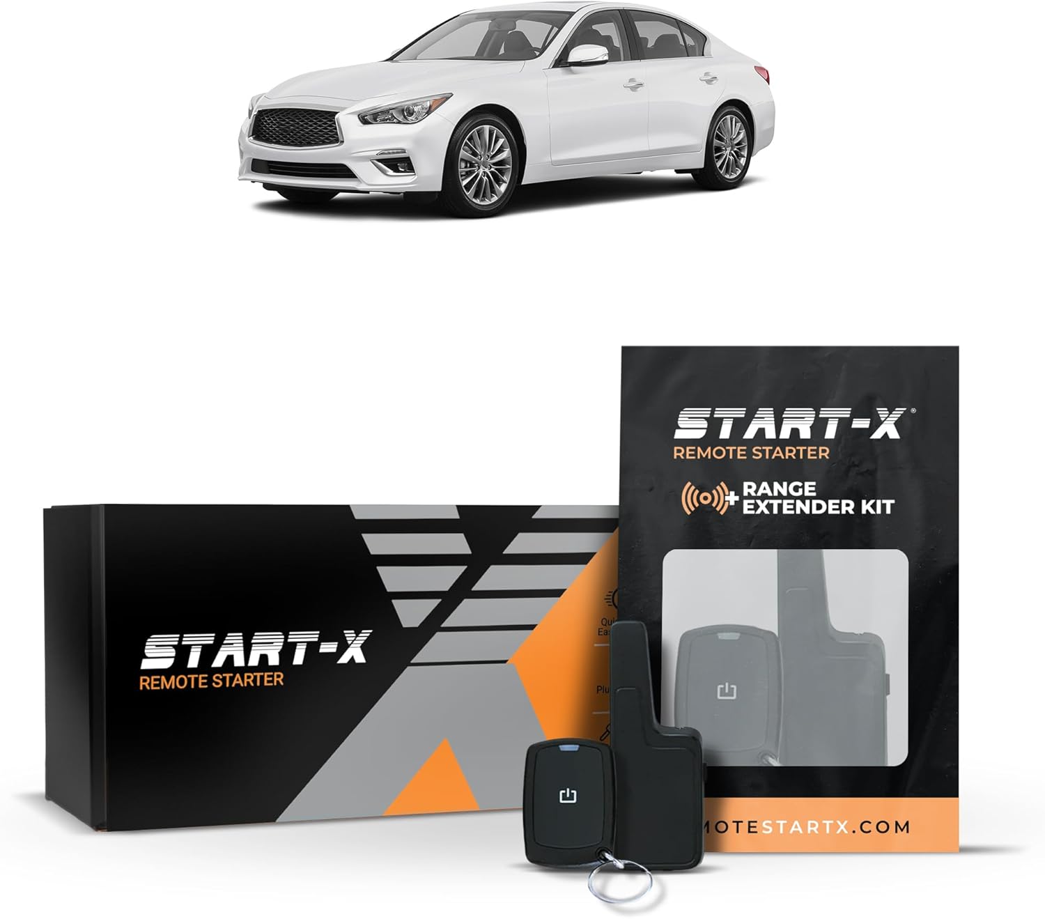 Start-X Remote Starter Kit + 2000ft 1 Way Range Extender for Infiniti Q50 (2014, 2015, 2016, 2017, 2018, 2019, 2020) & Q60 (2017, 2018, 2019, 2020) with Push-to-Start Ignition