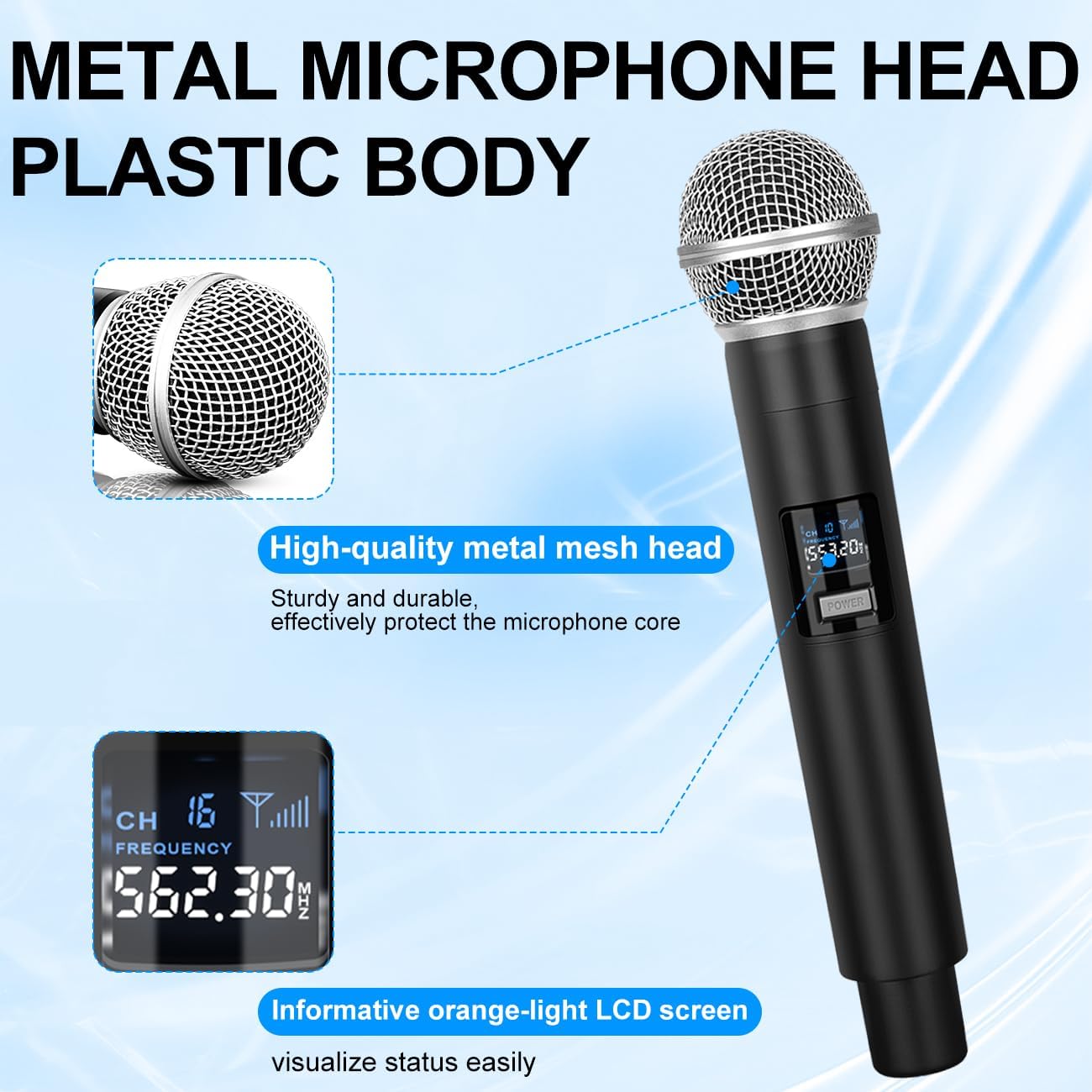 LK4 Wireless Microphone System – 4 Reliable Handheld Mics, 200FT UHF Range, Clear Sound & Stable Signal for Karaoke, DJ, Parties, Church & More! Durable, Plug-and-Play Setup