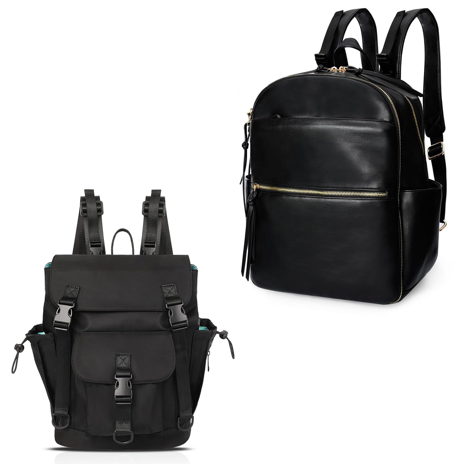 MOMINSIDE Diaper Bag Backpack, Mini Diaper Bag Backpack, Leather Baby Bag with 6 Insulated Pockets for Mom Dad, Baby Registry Search, Changing Station, Stroller Straps, Large Capacity for Wet Clothes