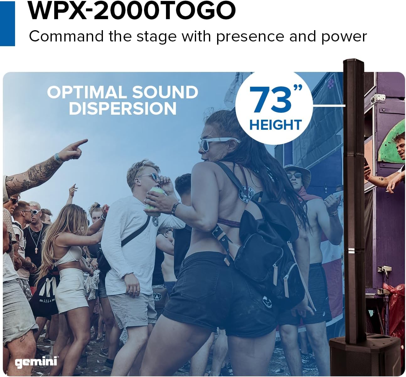 Gemini Battery Powered PA System - Wireless Line Array Speakers with Subwoofer, 1000W Column Array, Built-in Mixer, 8 Hour Battery, DJ Karaoke Outdoor Events (WPX-2000TOGO)