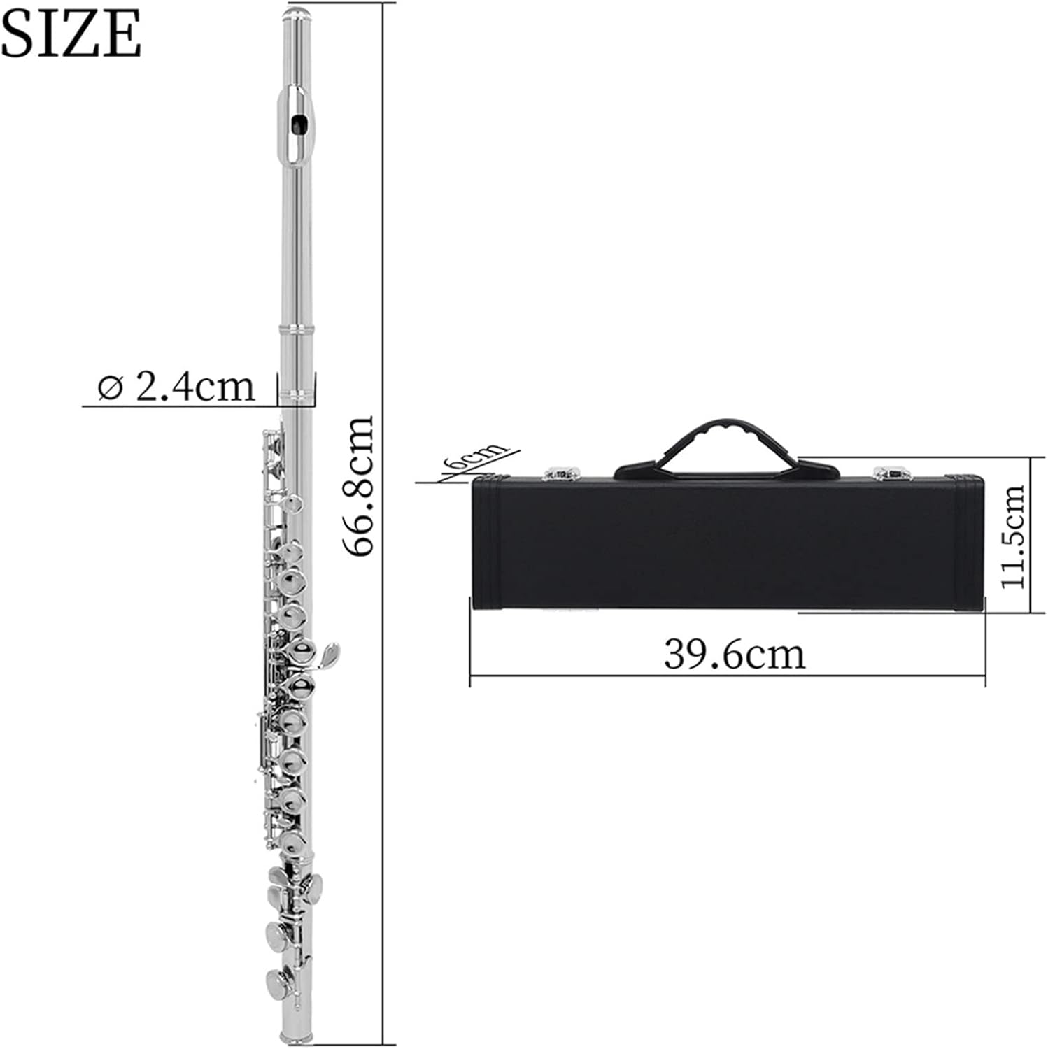 Flute Kit Silver 16 Holes Flute with E Key Woodwind Instrument Closed Hole C Tone Cupronickel Tube with Padded Bag Music Accessories Intermediate Flute