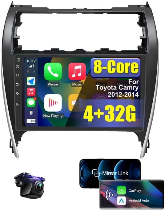 8 Core 4+32G Android Car Radio Stereo for Toyota Camry 2012-2014 with Wireless CarPlay/Android Auto, 10.1 inch HD Touchscreen Car Radio with Backup Camera AM/FM/RDS