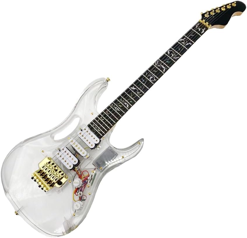 Electric Guitar LED Light Acrylic Body Maple Neck Rosewood Fretboard Blue Crystal Electric Guitar Sweet Sound (HSH Pickups)