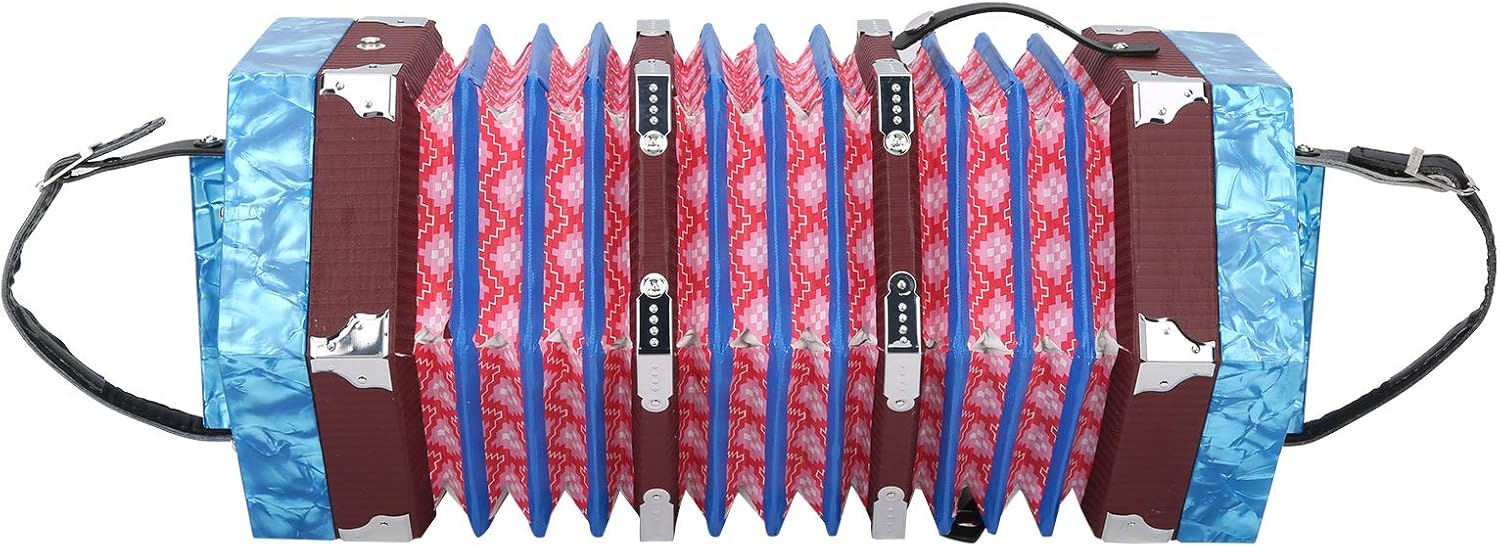 Concertina Accordion Portable Wood Instrument Royal Blue, Adjustable Hand Strap, Beginner Friendly - Professional Craftsmanship, Compact Design, Ideal for Adults and Students (Blue)