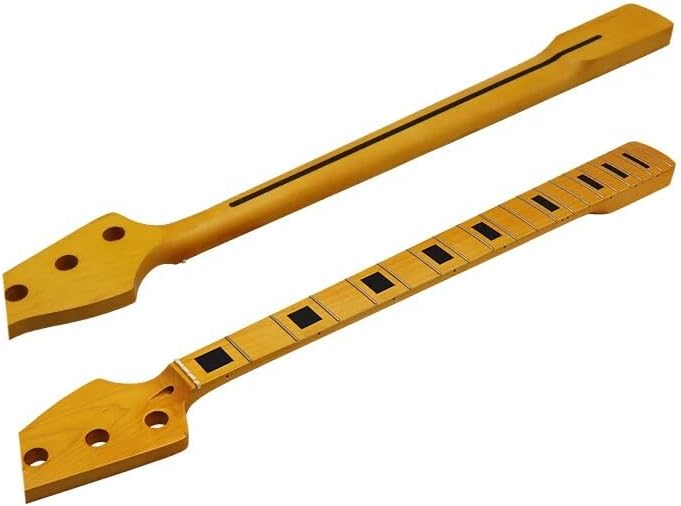 Electic Bass Guitar Neck 4 String Yellow JB Electric Guitar Neck JB Neck Maple Wood Matte 20F Jumbo Guitar Neck Back Guitar Parts (Model 4 22F)