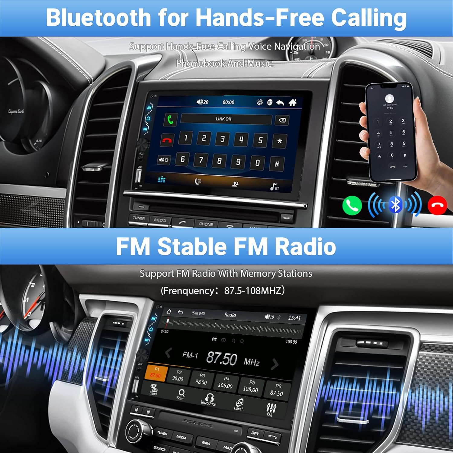 Double Din Car Stereo with Dash Cam,Compatible with Apple Carplay,Android Auto,7 inch Touch Screen Car Radio with Backup Camera Bluetooth Support Mirror Link Navigation FM Radio