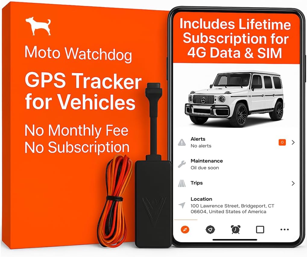 Wired GPS Tracker for Vehicles, No Monthly Fee, No Subscription with Real-Time Location, Easy Install, Speeding Monitoring, Route History, Geofence, for Fleets & Families, USA, Moto Watchdog