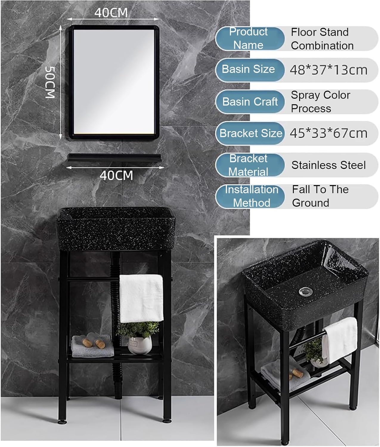 DOSSAE Vessel Sink Vanity,Vitreous China Bathroom Sink,Vitreous China Bathroom Sink,Wall Mount Corner Sink,Corner Sink Vanity,with Faucet Hole,for Home Kitchen Patio Room. (Size : Wall-Mounted)