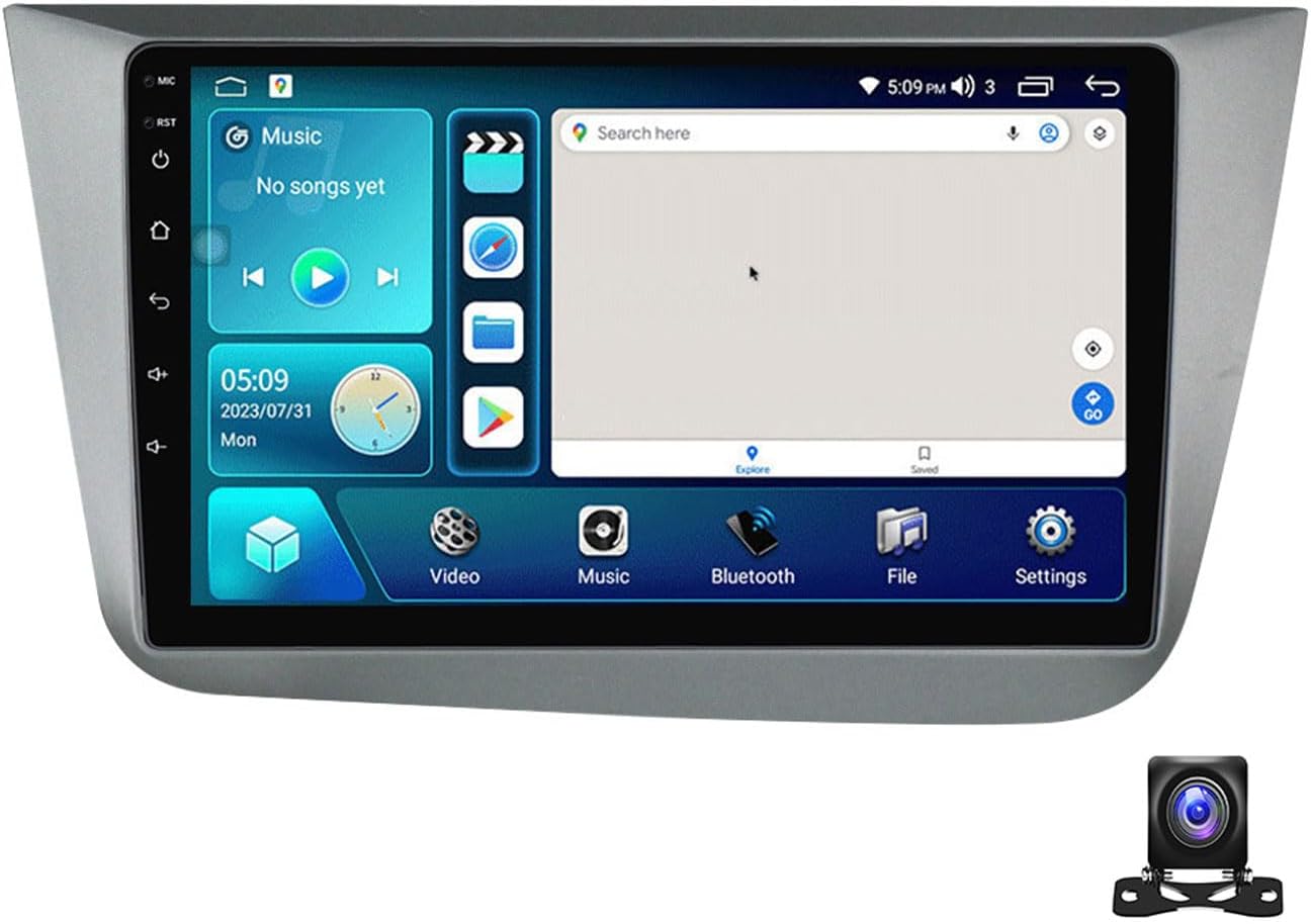 Double Din Car Stereo Bluetooth MP5 Player with Carplay/Auto, 9 Inch Touchscreen Radio Receiver with AHD Backup Camera, for Seat Altea 2004~2015 Support 4G/SWC/DSP,4 core m100s 1g+32g