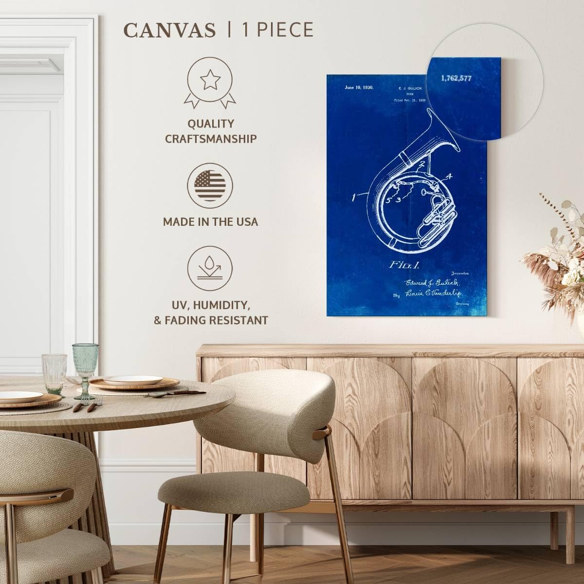 Elephant Stock - Faded Blueprint Sousaphone Patent Poster Wall Art - Vertical Canvas Wall Art - Hallway Wall Decor - Drawing Music Blueprints Canvas Art - Blue And White Decor by Cole Borders - 20