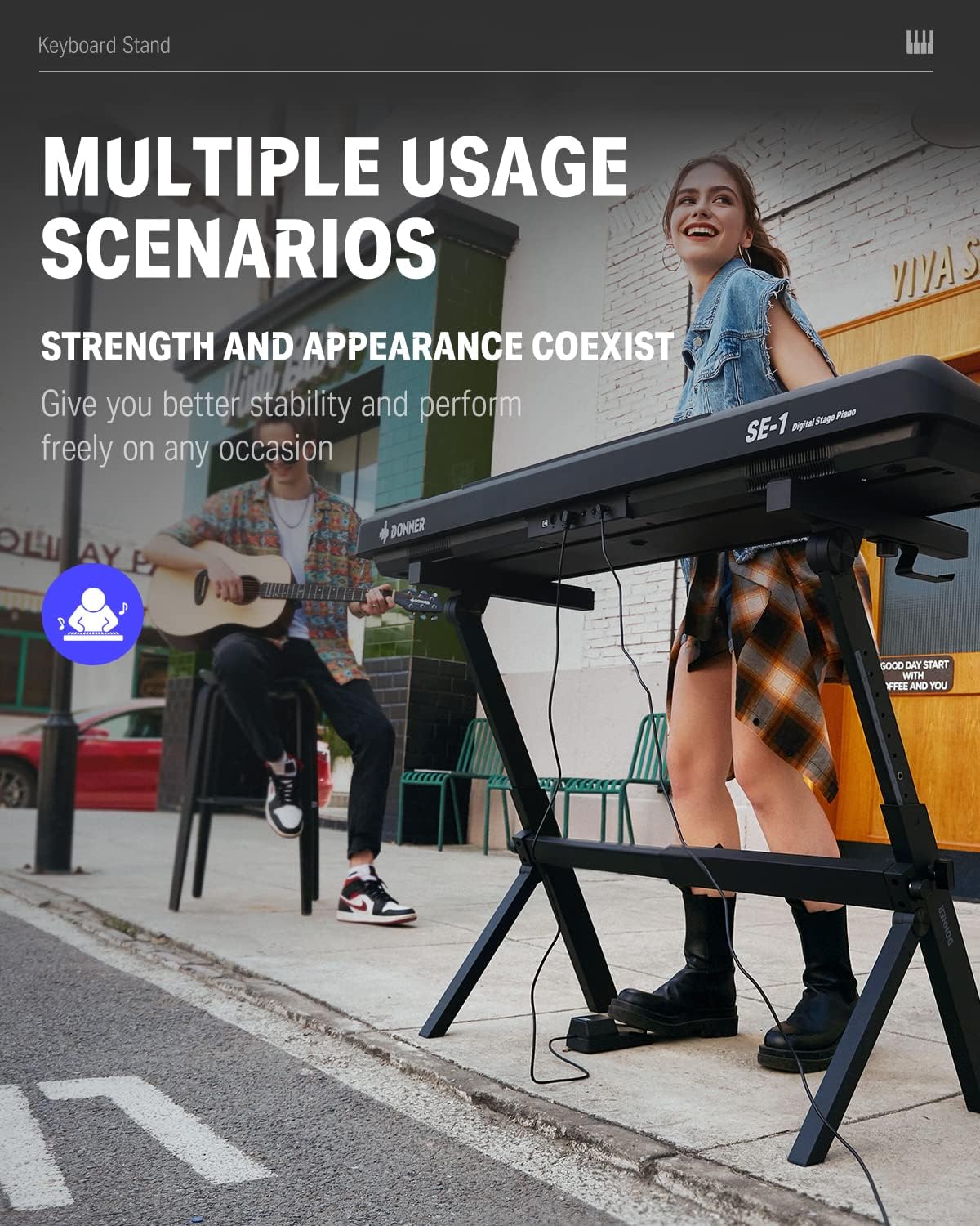 Donner Folding Keyboard Stand, Z-style Heavy-Duty Portable Piano Stand, Adjustable and Collapsible, Suitable for 37 54 61 88 Key MIDI Keyboard Electronic Keyboards Digital Pianos, DKS-100