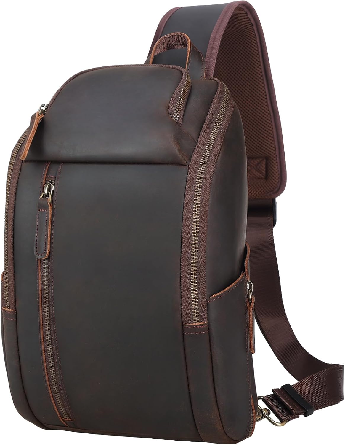 TIDING Genuine Leather Sling Bag Chest Pack for Men Casual Travel Shoulder Bag Sling Backpack fits 9.7