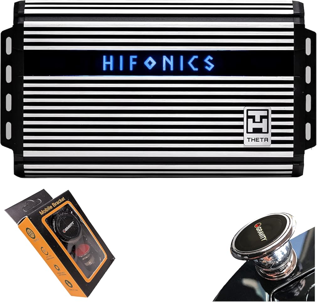 Hifonics ZTH-1525.1D Zeus Theta Compact Mono Channel Car Audio Amplifier (Silver) – Class D Amp, 1500-Watt Built-in Bass Control, Bass Remote Included with Gravity Phone Holder Bundle